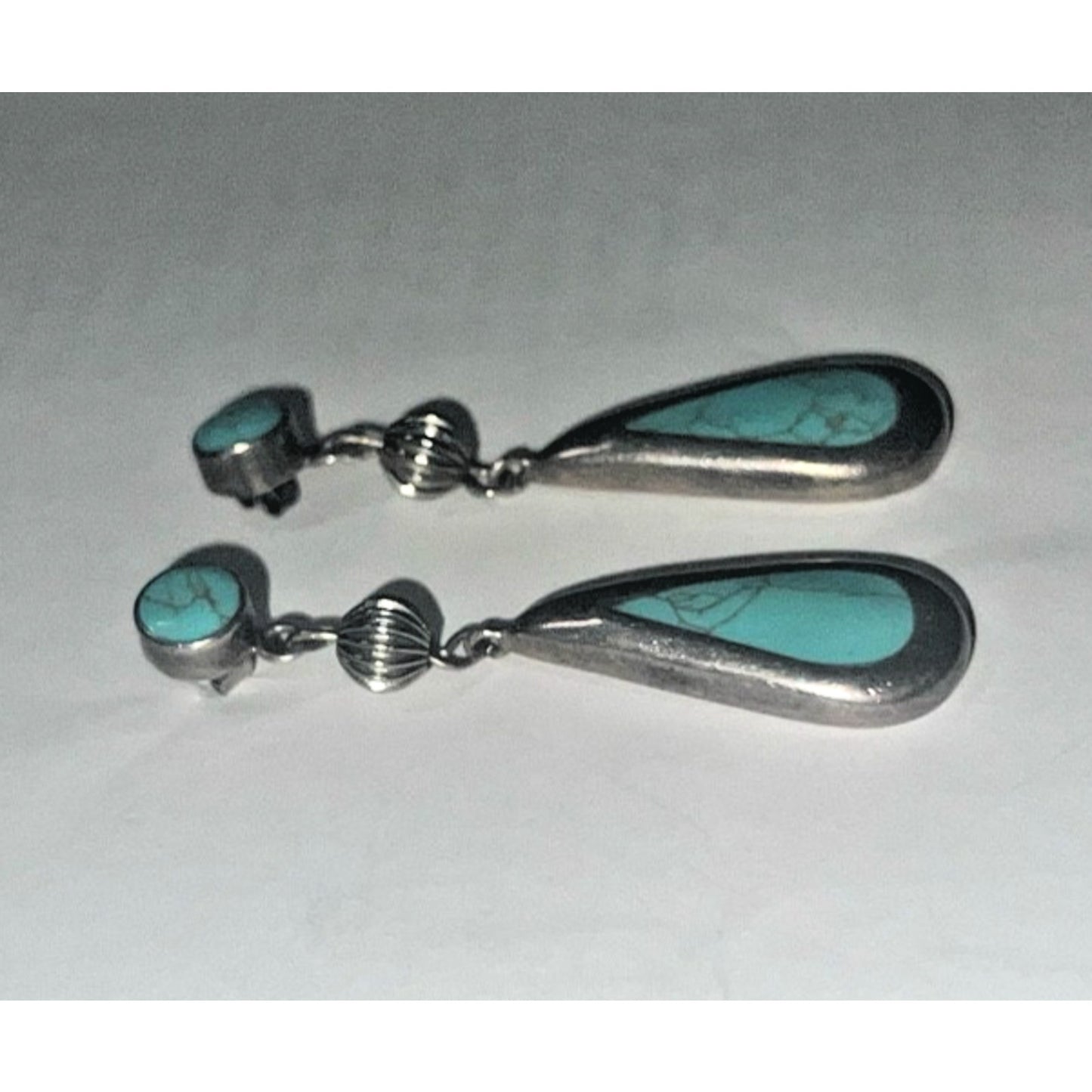 Vintage Sterling Silver Turquoise Dangle Drop Southwestern Earrings 2” Long 13g