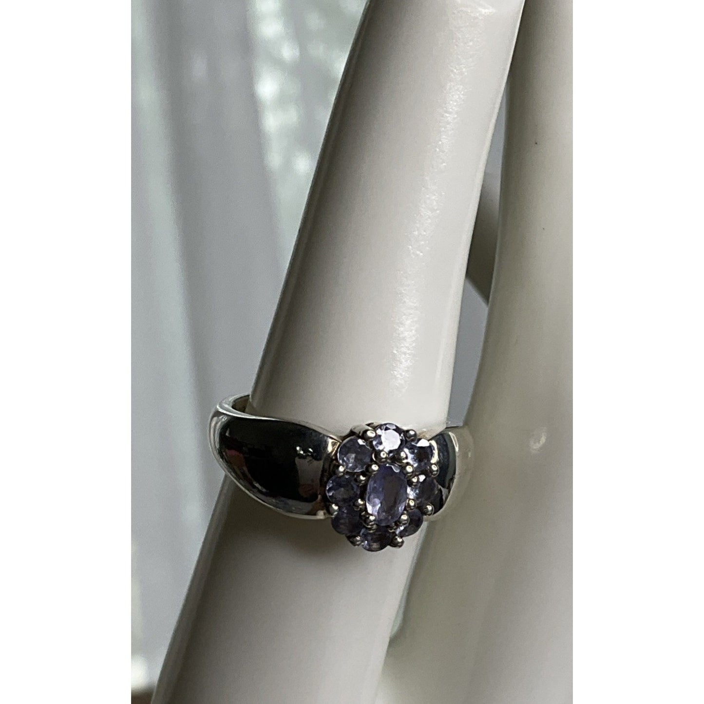 Sterling Silver Amethyst Cluster Wide Band Ring Size 7.5 Purple February Stone