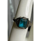 Vintage Sterling Silver 10K Gold Emerald Cut Green Glass 90s Ring Size 7.5