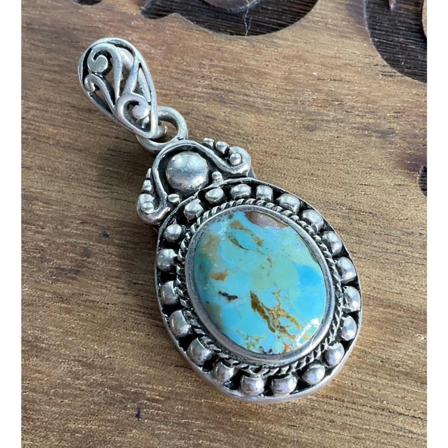 Vintage Sterling Silver Turquoise Pendant 925 Southwestern Artisan