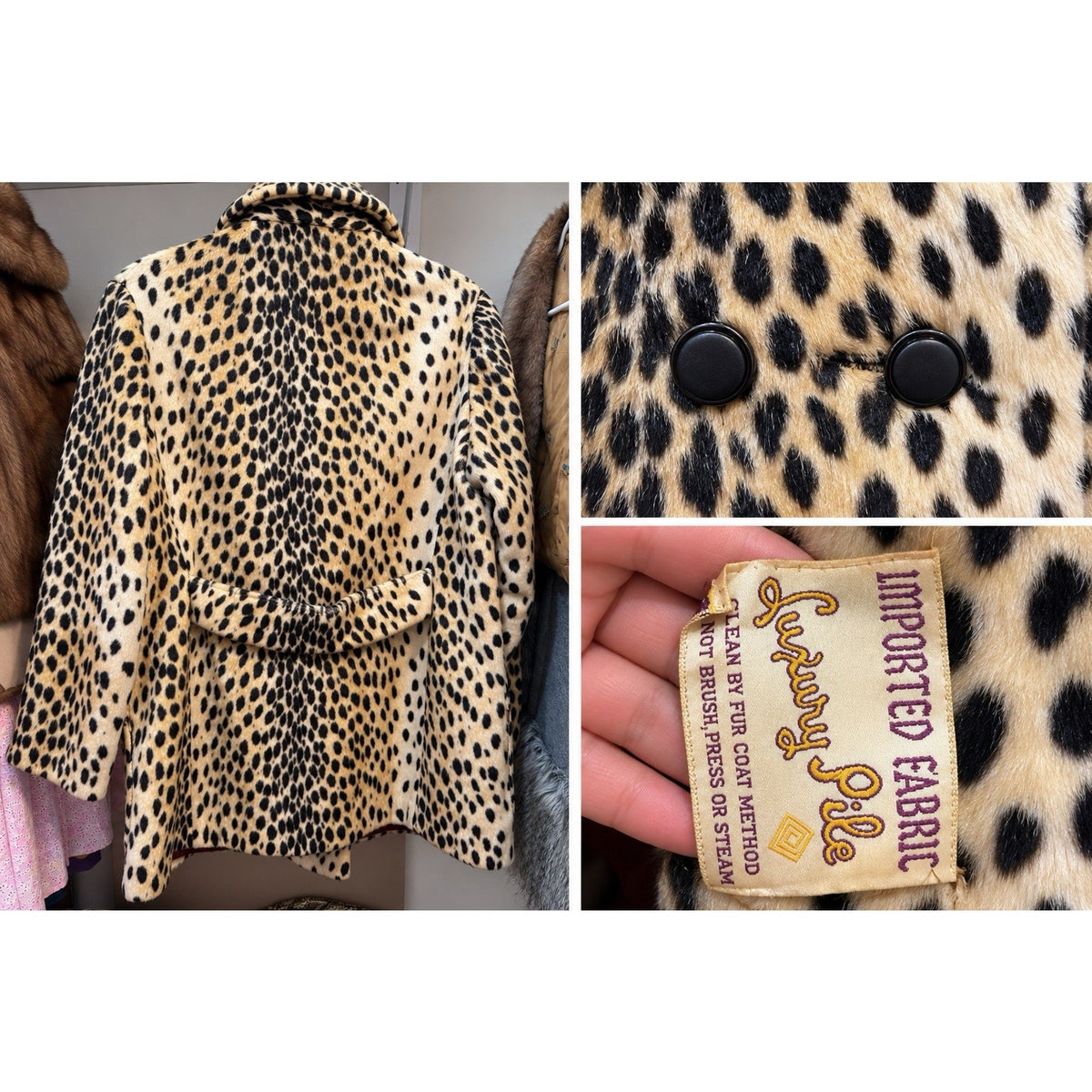 Luxury Pile Faux Fur Leopard Cheetah Print Coat Women’s XS Double Breasted