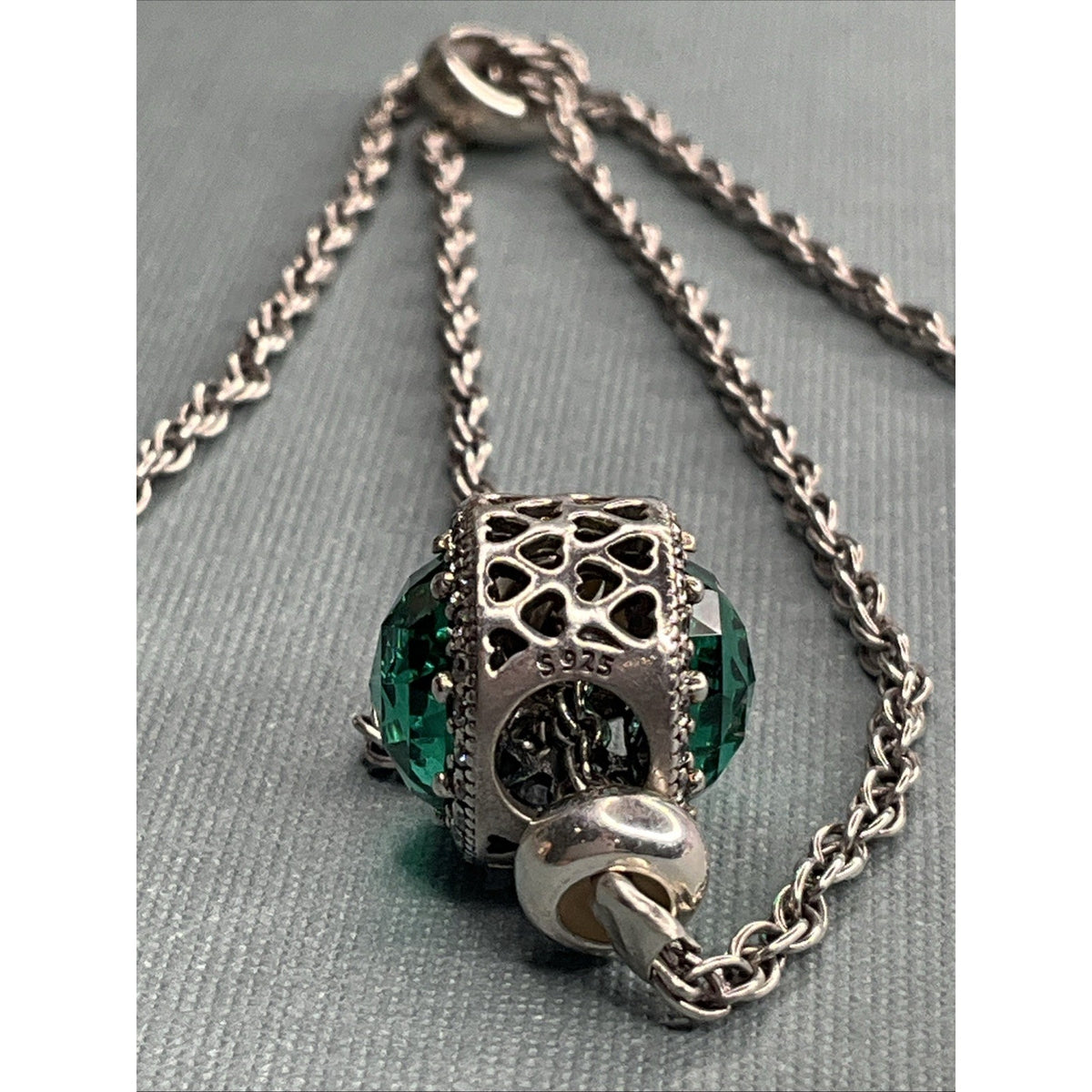 PANDORA ALE Sterling Silver Green Crystal Halo Slider Bracelet 6g