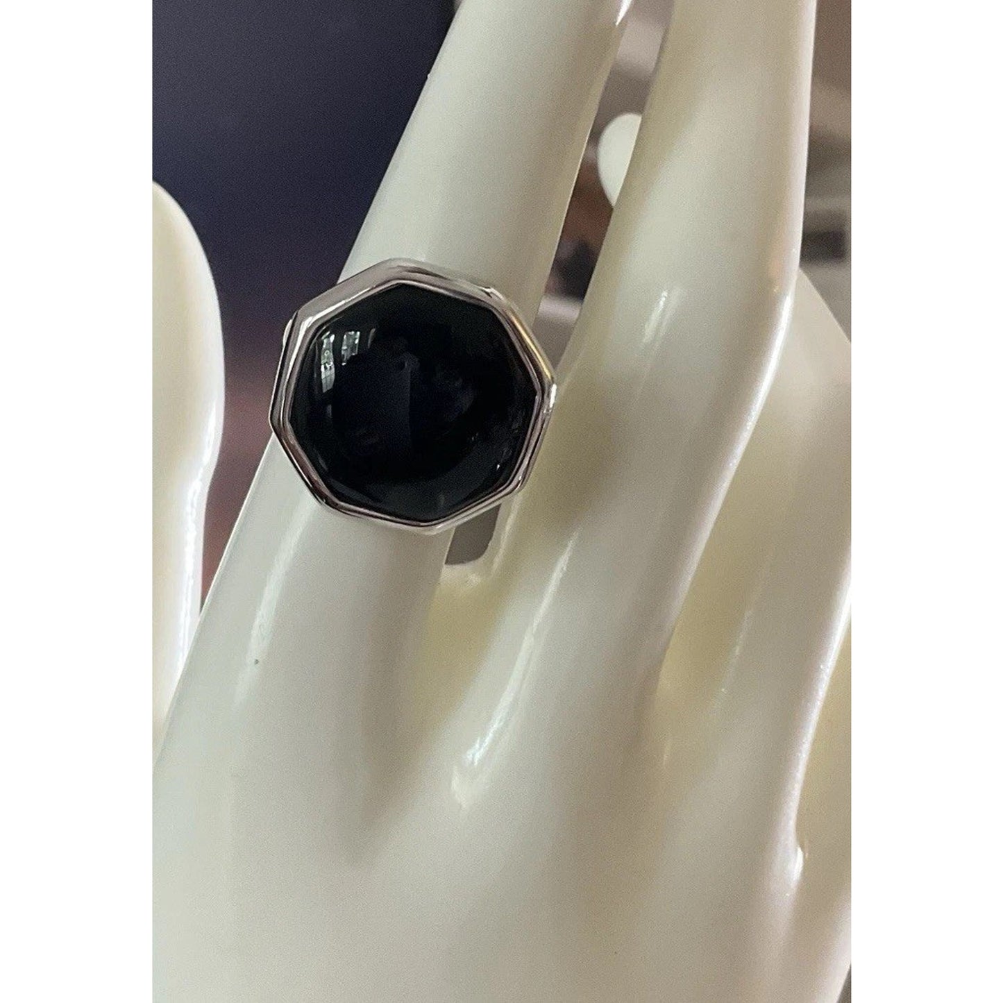 925 Sterling Silver Black Onyx Ring Thailand Octagon Signet Style Size 8