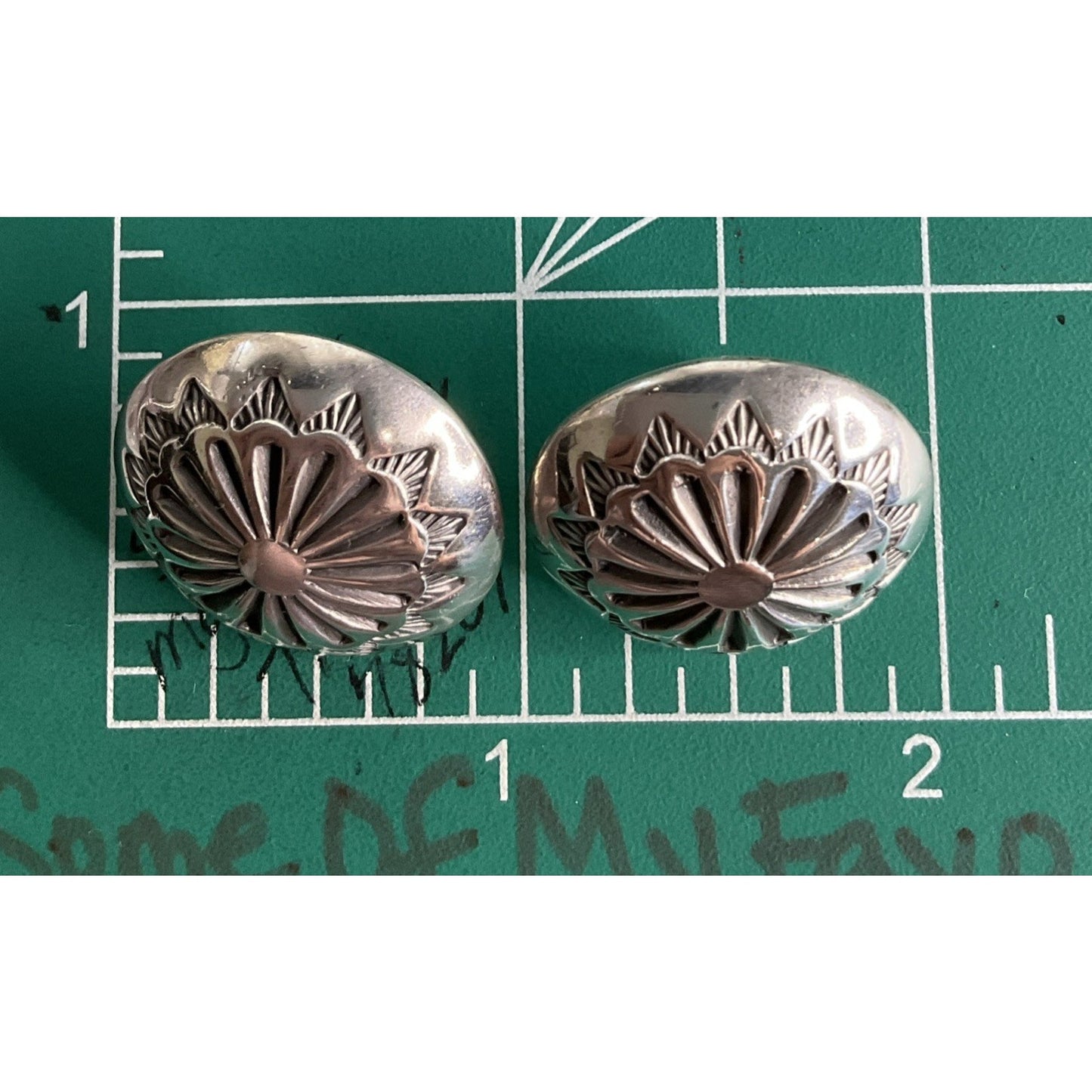 Vintage Sterling Silver Concho Floral Bold Dome Earrings 12g