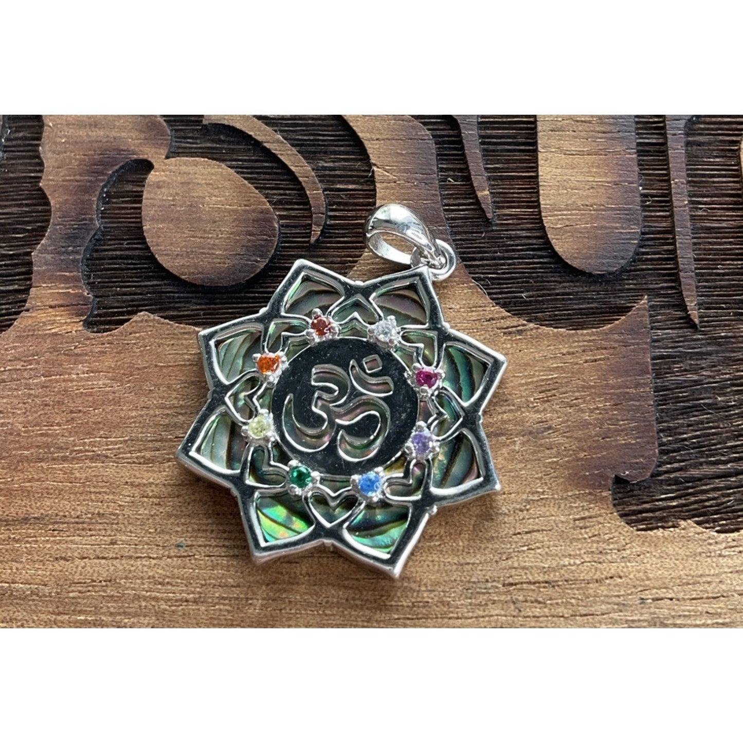 Sterling Silver Om Chakra Pendant 925 Abalone Shell Lotus Yoga Spiritual Jewelry