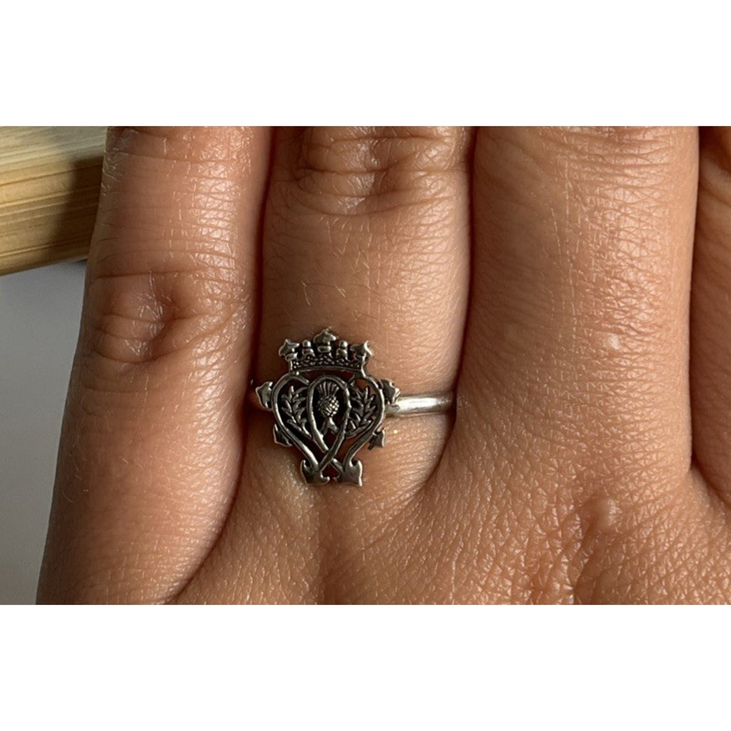 Vintage Sterling Silver Scottish Claddagh Ring Crown Heart Thistle Size 9