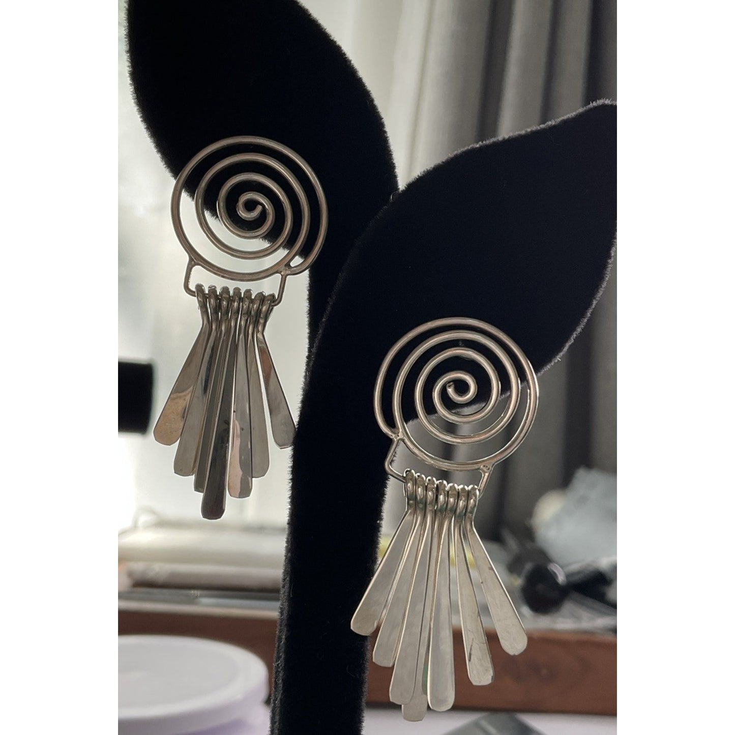 Vintage 925 Sterling Silver Spiral Dangle Earrings Fringe Boho Artisan Style 2”