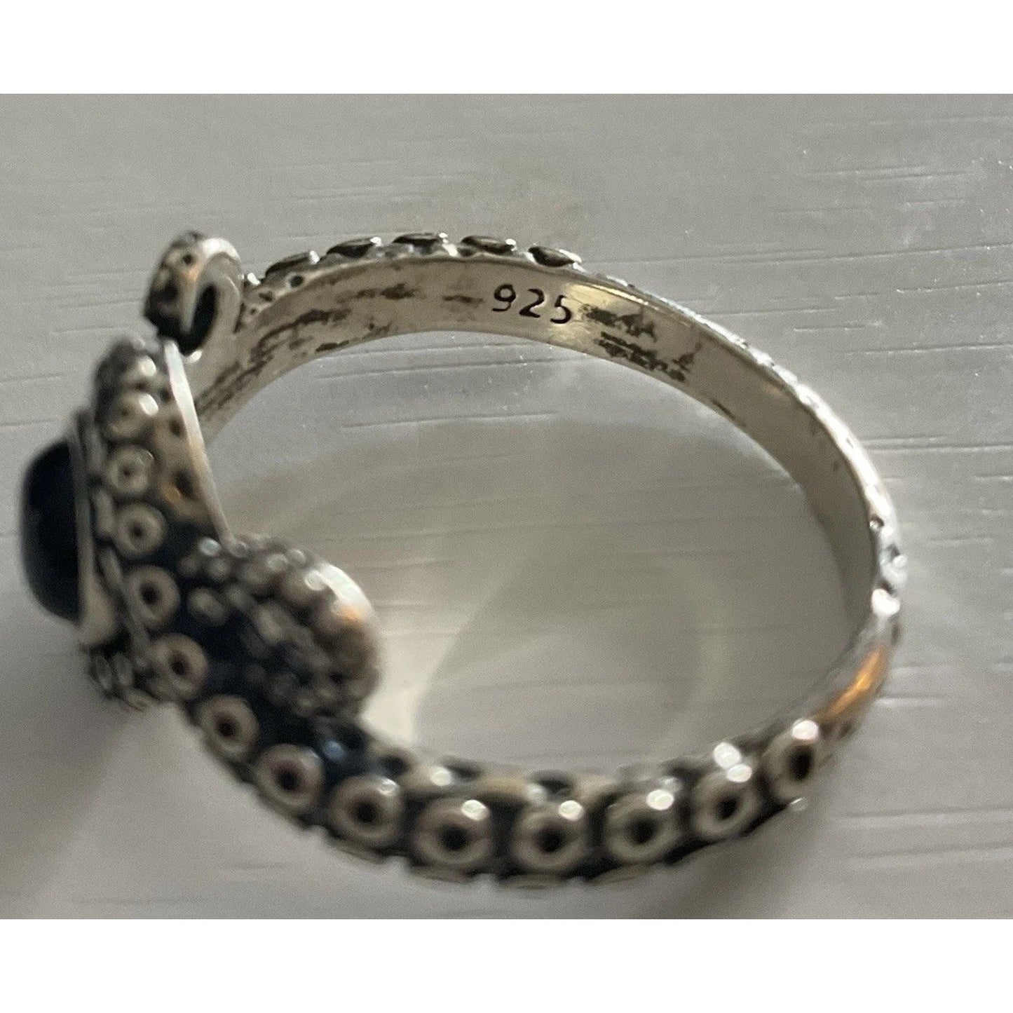 Vintage Sterling Silver Octopus Tentacle Ring Size 10 Black Onyx Stone Ocean