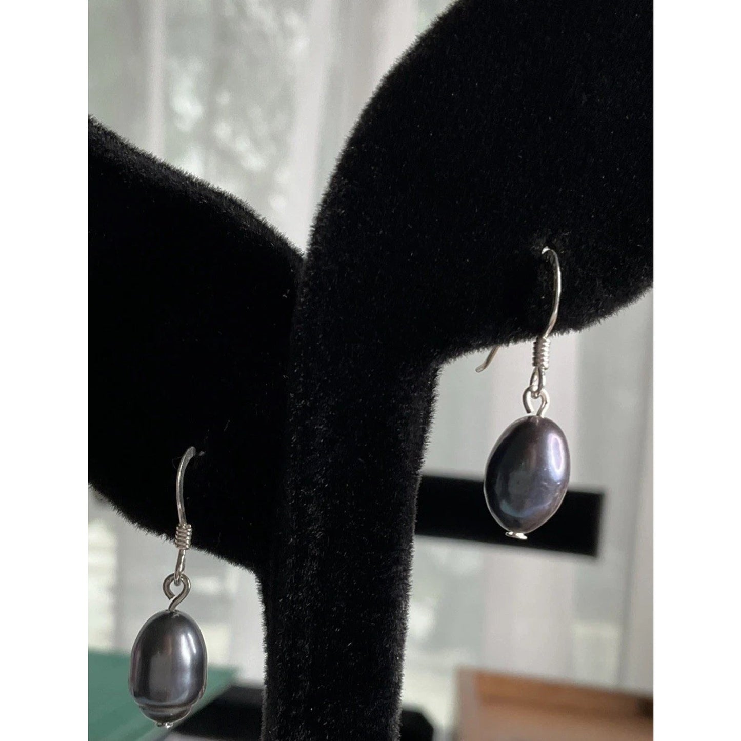 RJ Sterling Silver Dark Pearl Dangle Earrings RJ 925