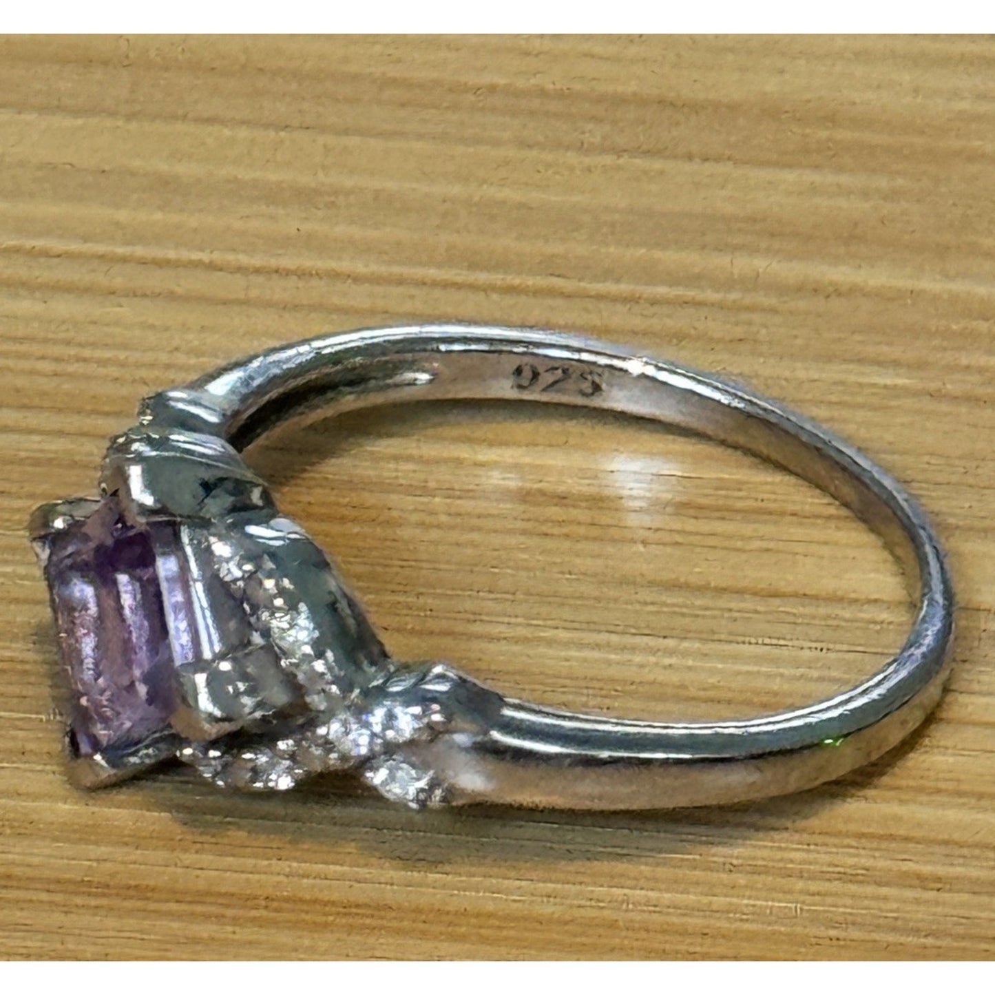 Sterling Silver Amethyst Princess Cut Ring Purple Gemstone Ring Size 9.5
