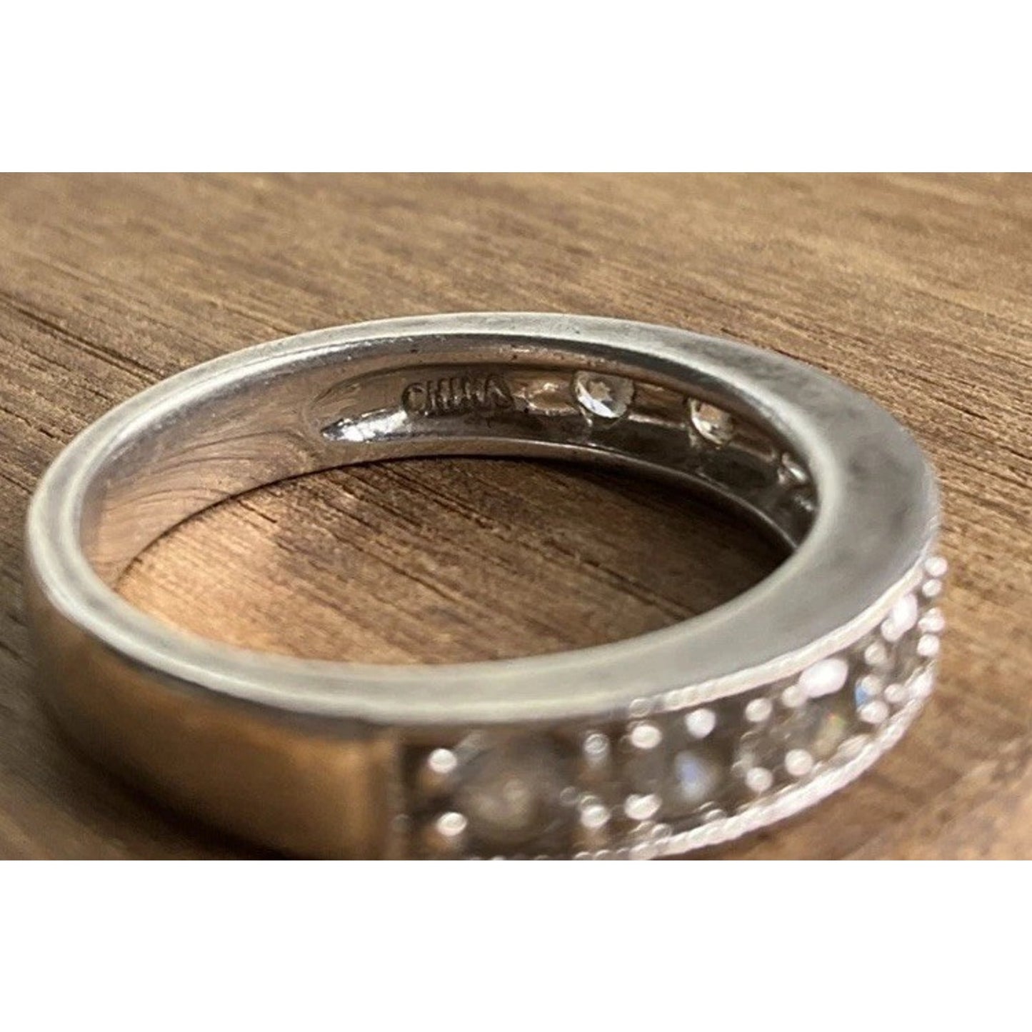 Sterling Silver CZ Eternity Band Ring Size 7.5 Milgrain Wedding Stack 925