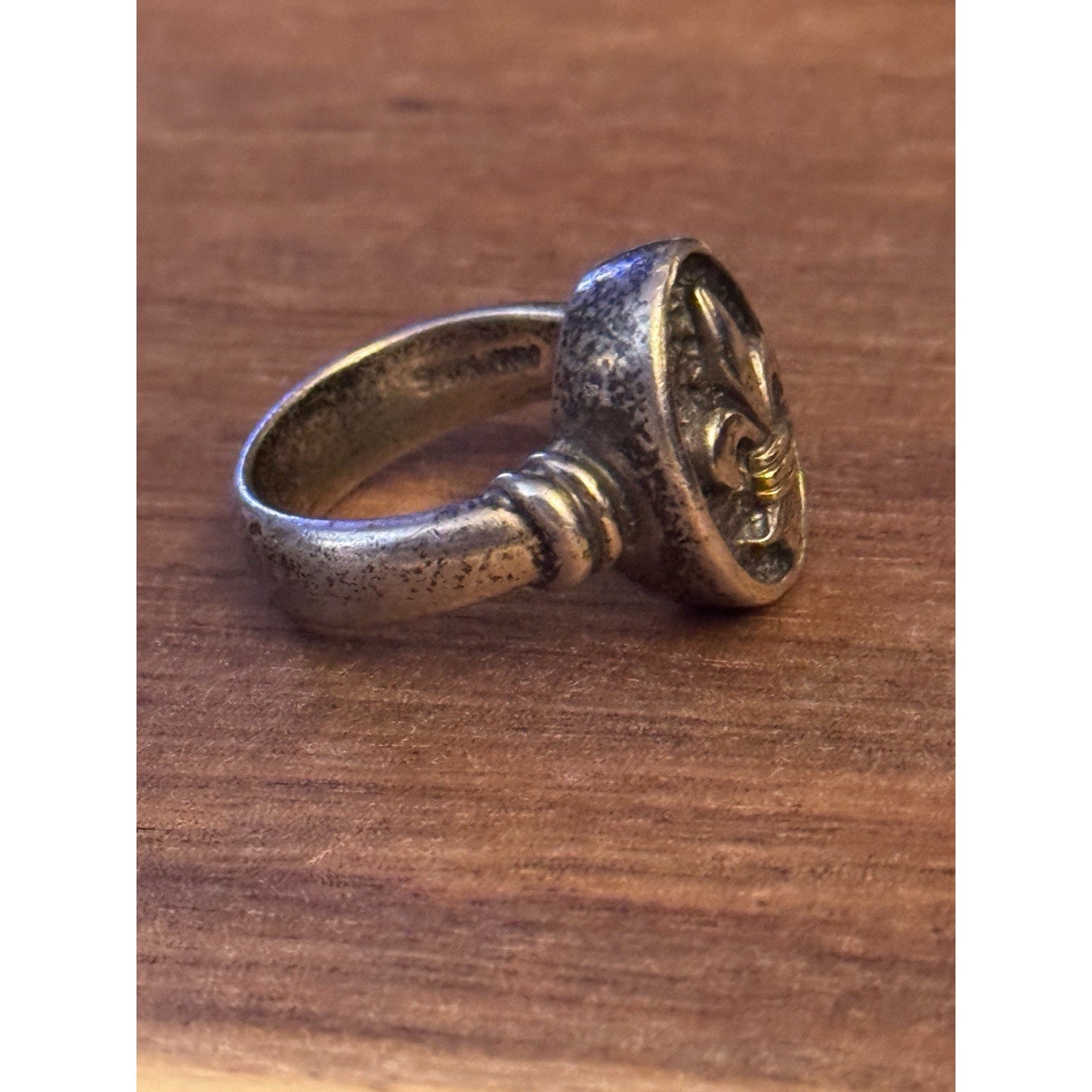Vintage Ann King 925 Sterling Silver Fleur De Lis Ring w/ 18K Gold Accents 7.5