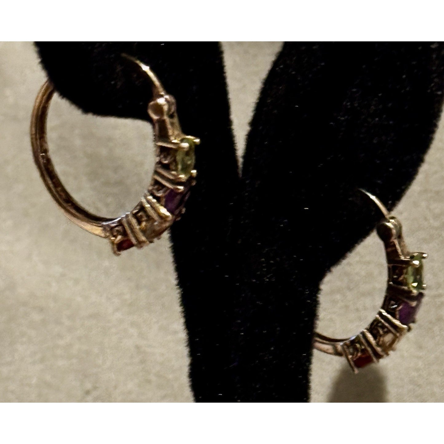 Vintage Ross Simons R925 Vermeil Amethyst Peridot Citrine Garnet Hoop Earrings