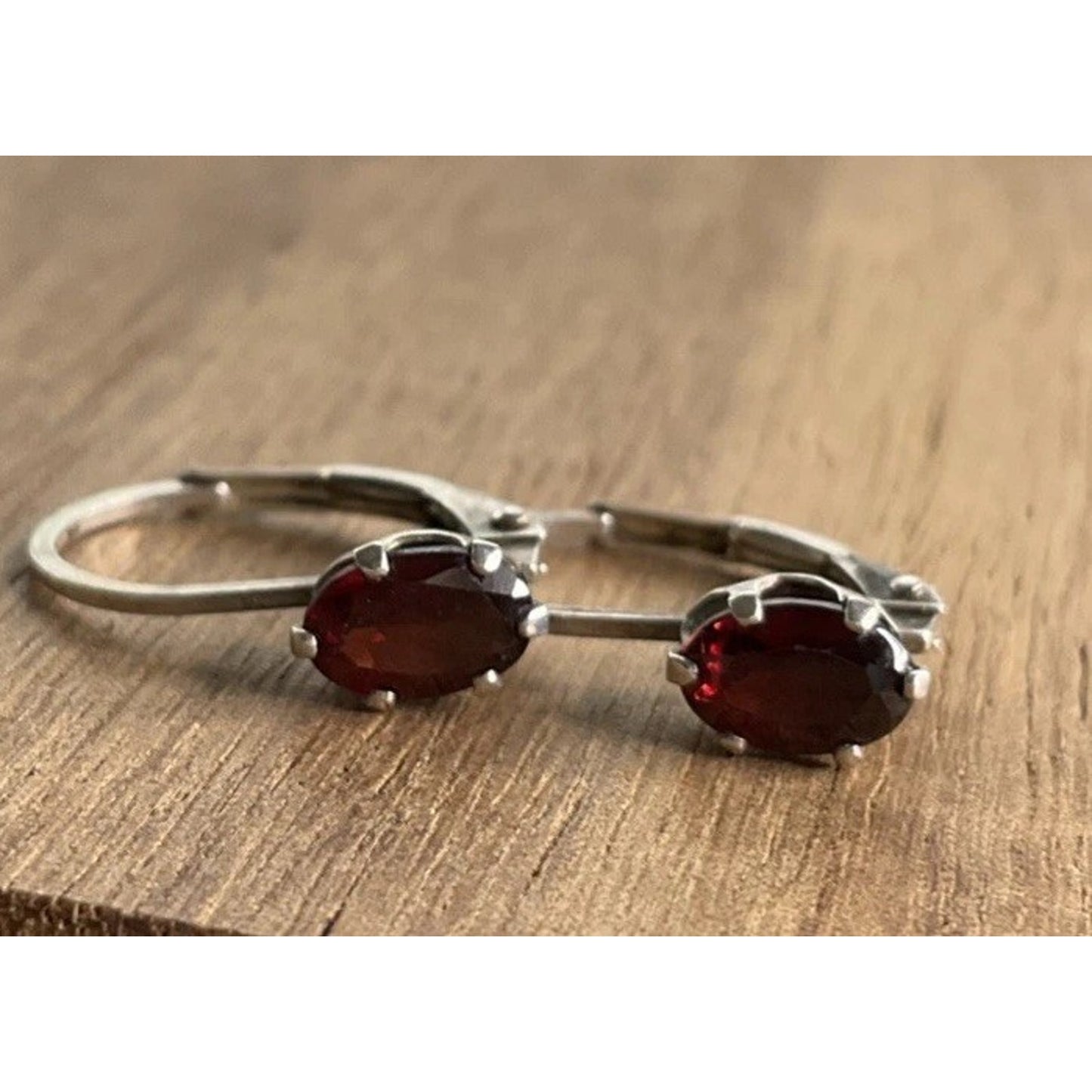 Sterling Silver Garnet Dangle Earrings Red January Birthstone Drop Signed R 925