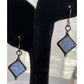 Vintage Sterling Silver Geometric Blue Iridescent Fire Opal Dangle Drop Earrings