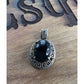 Sterling Silver Black Onyx Pendant 925 Greek Key Oval Cabochon Vintage Style