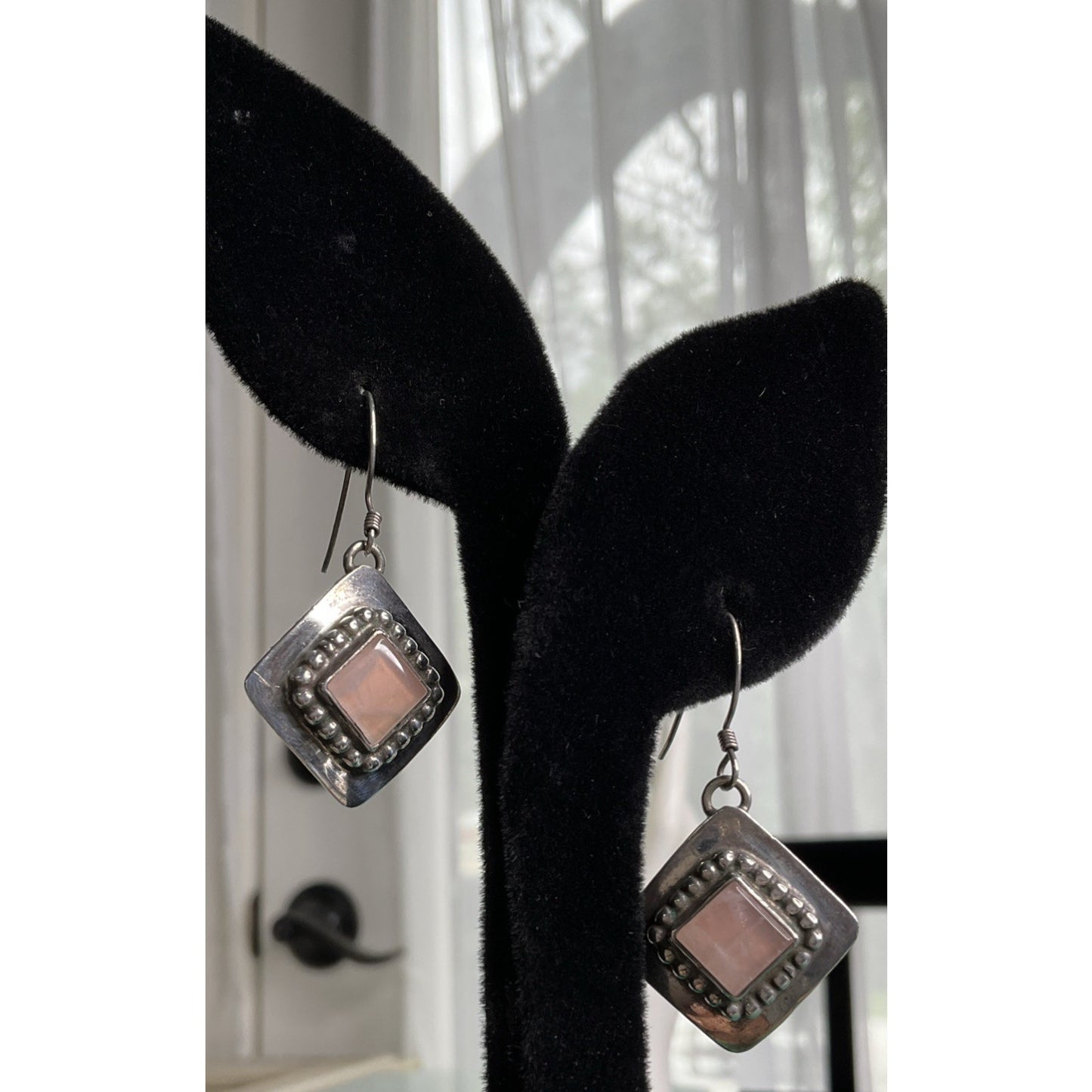 Sterling Silver Pink Stone Dangle Earrings Southwest Style