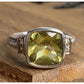 Sterling Silver Yellow Stone Ring Size 7 Cushion Cut Statement Ring 925