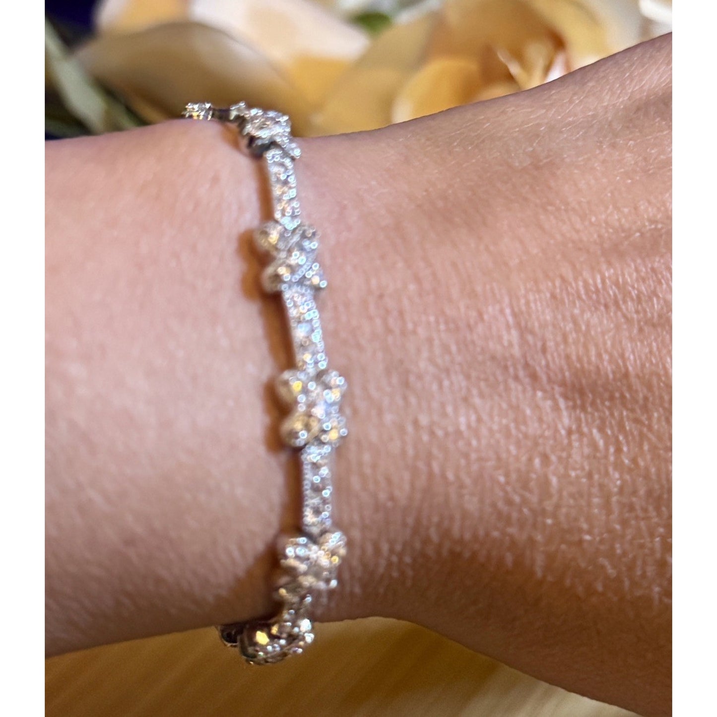 Vintage FAS 925 Sterling Silver Clover Tennis Bracelet 6.75” 12g