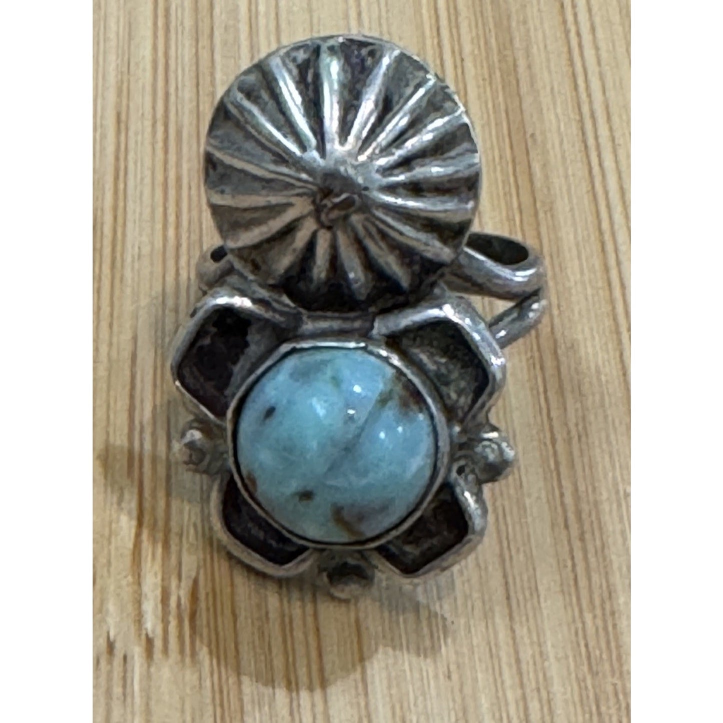 Vintage 925 Sterling Silver Turquoise Concho Flower Ring Southwestern Size 8