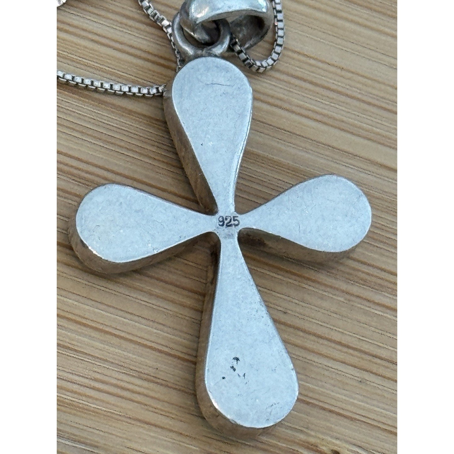 Vintage Larimar Sterling Silver 925 Cross Pendant Necklace 18” Southwestern