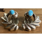 Vintage Robins Egg Turquoise Clip On Sterling Silver Earrings Fan Shell 11 Grams