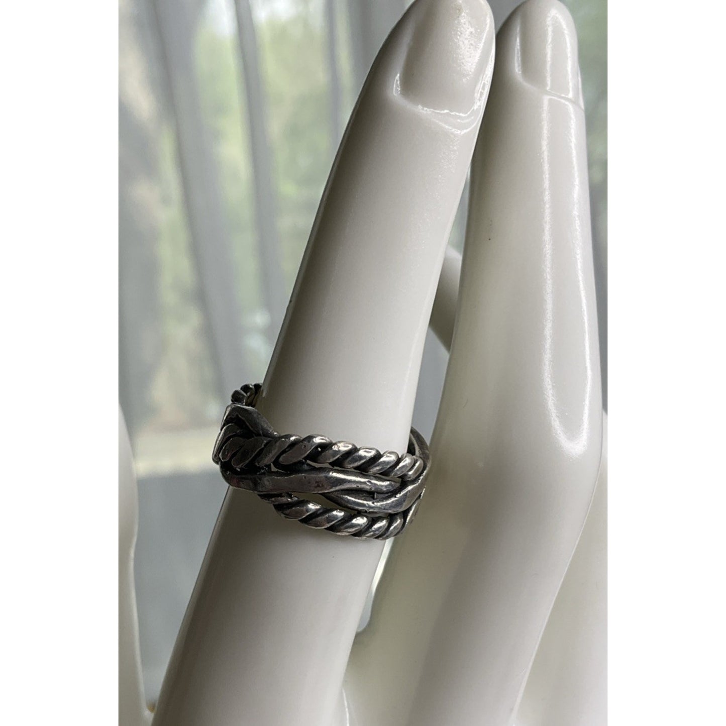 Sterling Silver Braided Wrap Ring Size 7.5 Rope Twist Crossover Statement 925