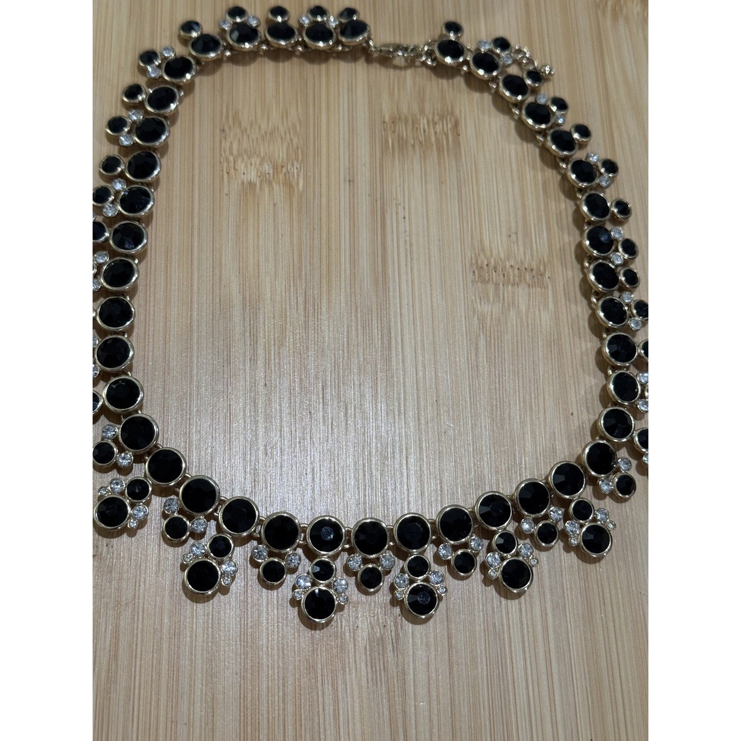 NWOT White House Black Market Black Crystal Rhinestone Gold Statement Necklace
