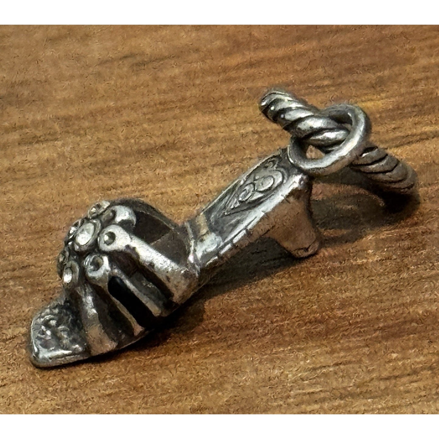 Sterling Silver 3D High Heel Sandal Shoe Charm Heart Scroll Fashion Pendant