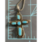 Vintage Sterling Turquoise Native American Signed Cross Pendant & 24” Chain 925