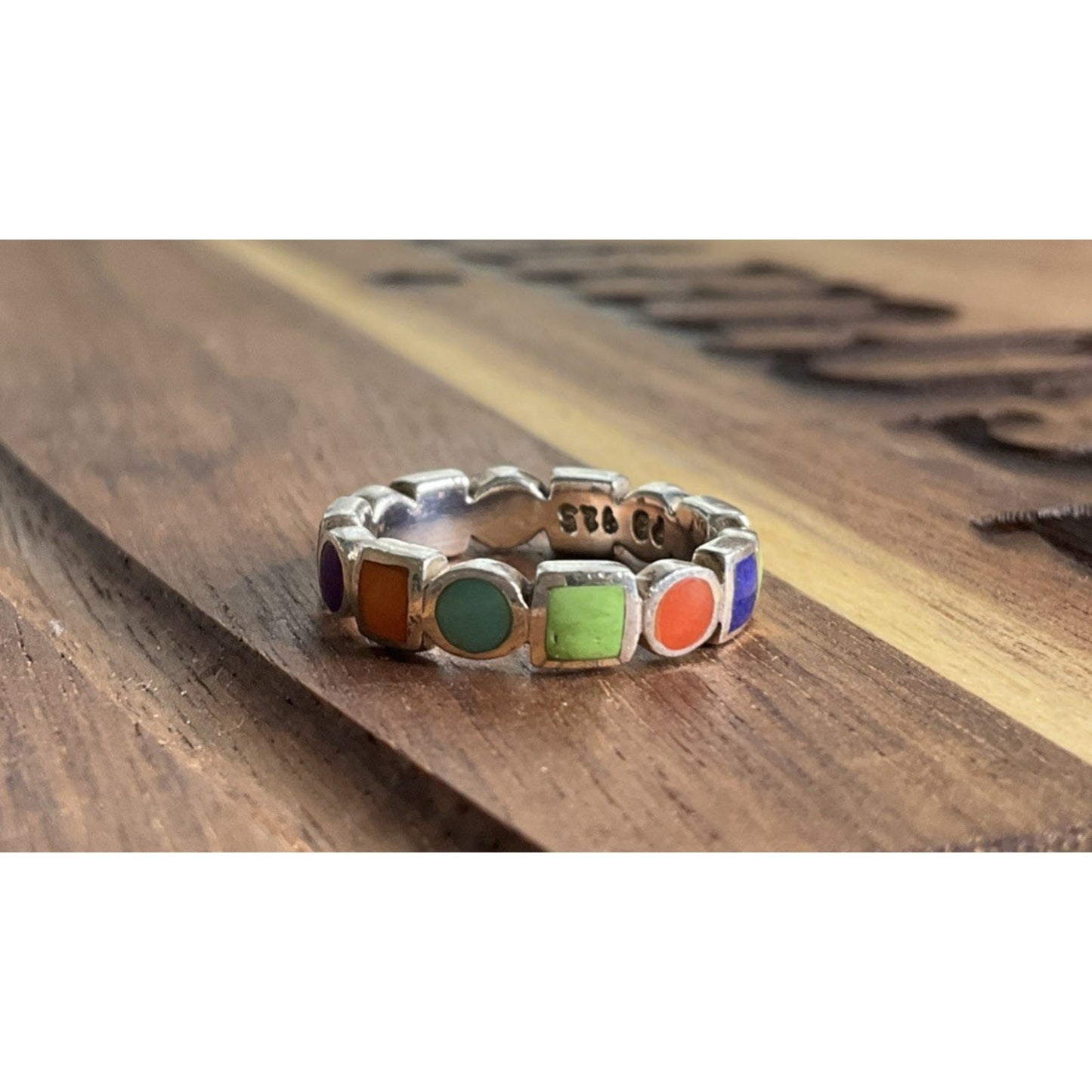 Peyote Bird Sterling Silver Multi Stone Ring Size 5 Inlay Band Colorful 925
