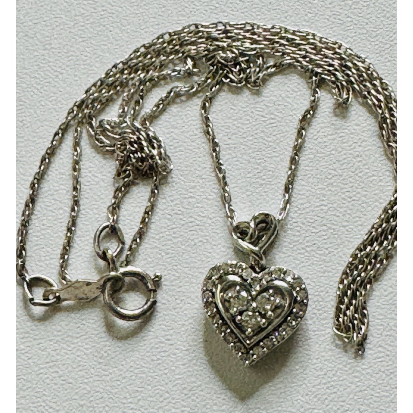 Genuine Diamond 1/10 ctw Double Heart Halo Pendant 925 Sterling w/ 18” Necklace