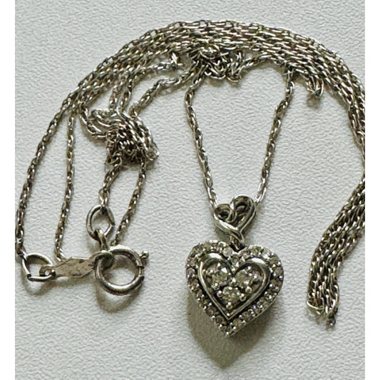 Genuine Diamond 1/10 ctw Double Heart Halo Pendant 925 Sterling w/ 18” Necklace