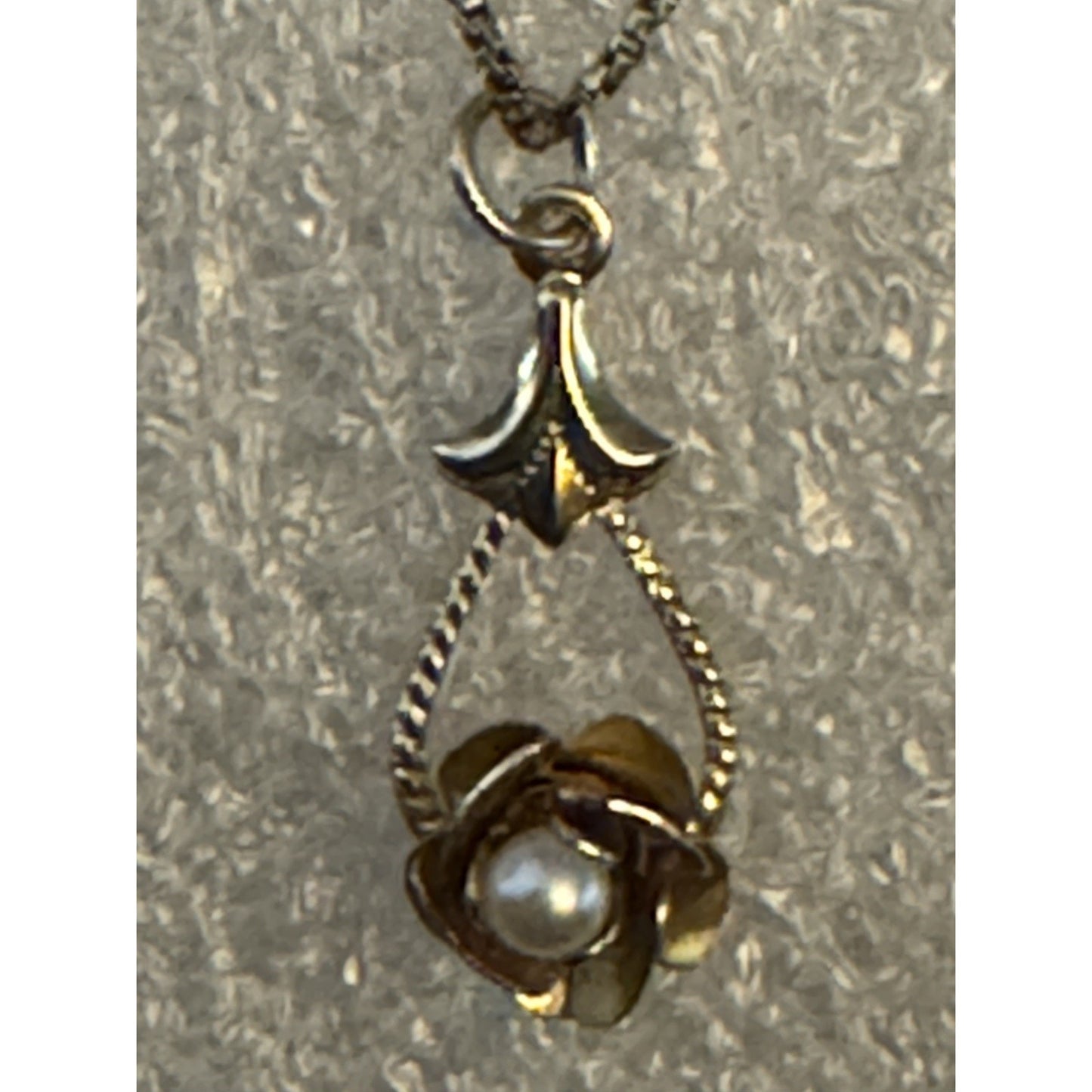 Vintage Rose Pearl Pendant on EAS Italy 925 Gold Plated Sterling Chain 24” Mint