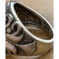 Vintage White Cat’s Eye Cabochon Statement Sterling Silver Ring Scrollwork Sz 6