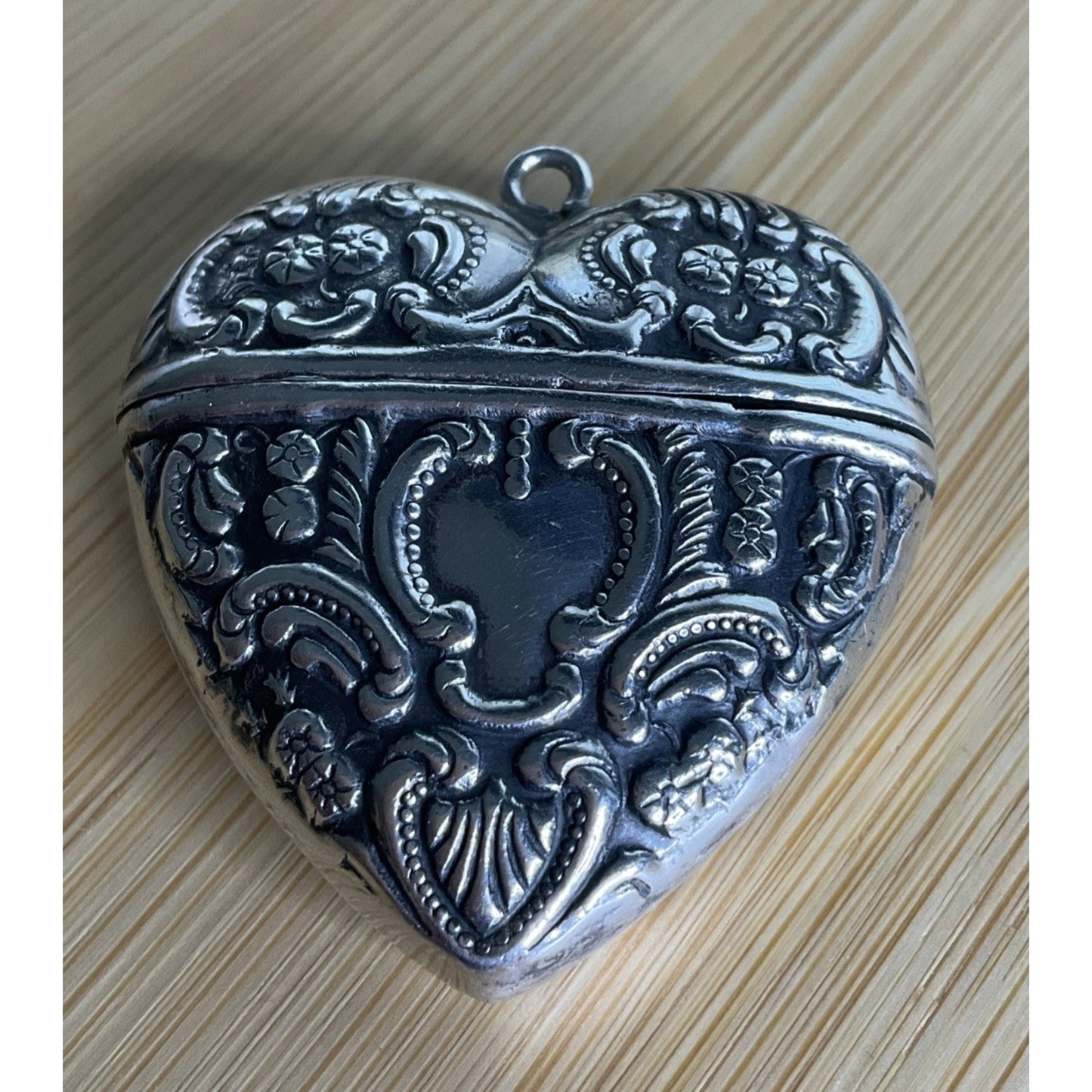 Vintage Victorian Heart Shaped Sterling Silver Repousse Match Safe Pendant 925