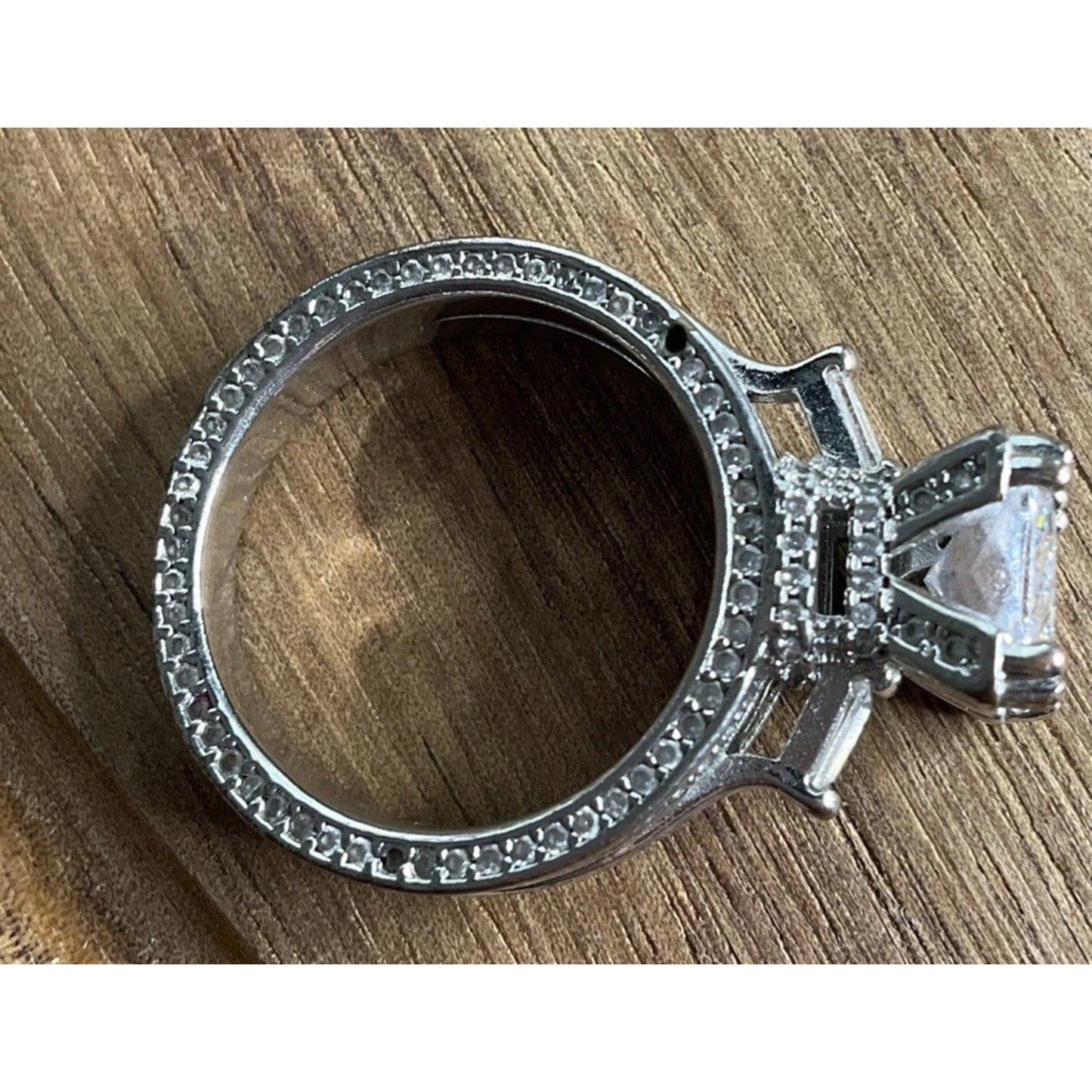 Large Square Cut CZ Ring Multi Band Sterling Silver Statement Ring 8.5