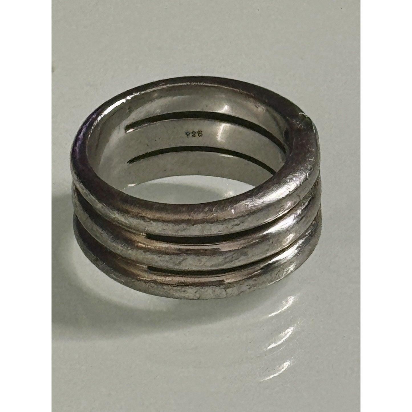 Vintage Sterling Silver Aquamarine Ring 3 Stone Artisan Size 7.5 10.7g