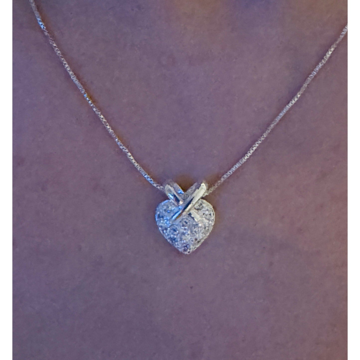 Sterling Silver 925 Pave CZ Heart Pendant w/ 925 Italy Box Chain Necklace