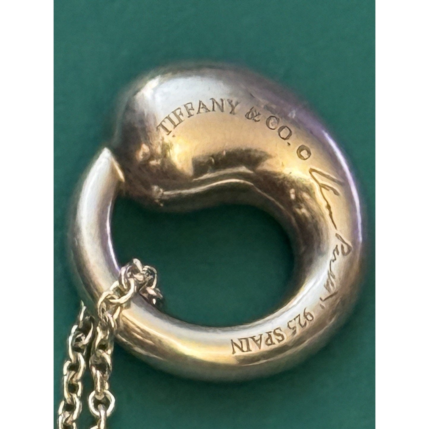 Tiffany & Co. Elsa Peretti Small Bean Pendant Necklace 925 Silver Spain 16”