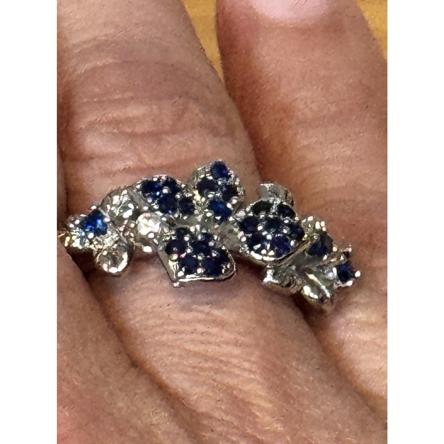 Sterling Silver Blue Sapphire Flower Ring Diamond Accent Floral Cluster Size 6.5