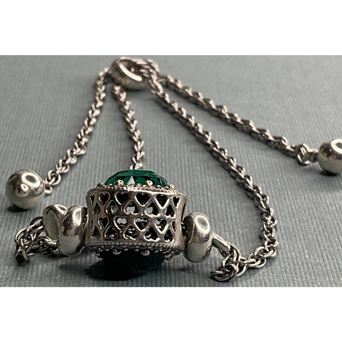PANDORA ALE Sterling Silver Green Crystal Halo Slider Bracelet 6g