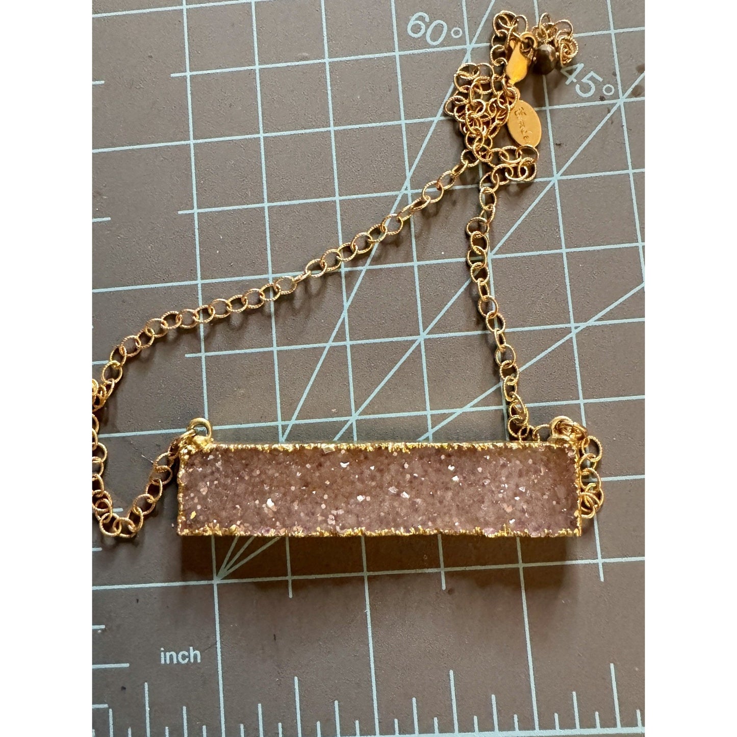 Y2K Kelly Cimber Natural Druzy Lavender Purple Bar Gold Plated Necklace 16-18”