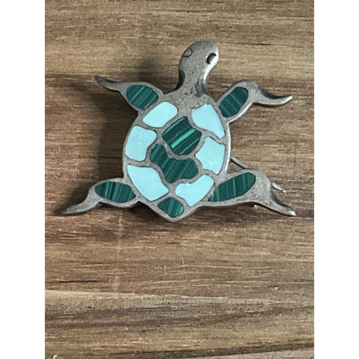 DTR Carolyn Pollack Sterling 925 Malachite & Turquoise Inlay Turtle Brooch 9.9g