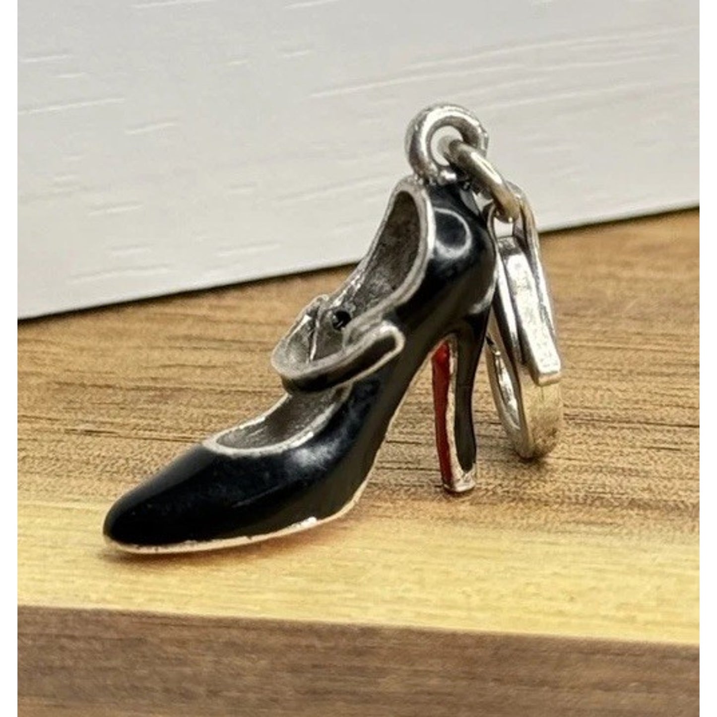 Vintage Sterling Silver and Black Enamel Heel W/ Red Bottoms Clip-On Charm