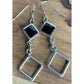 Vintage VC Sterling Silver Black Onyx Square Open Geometric Dangle Drop Earrings