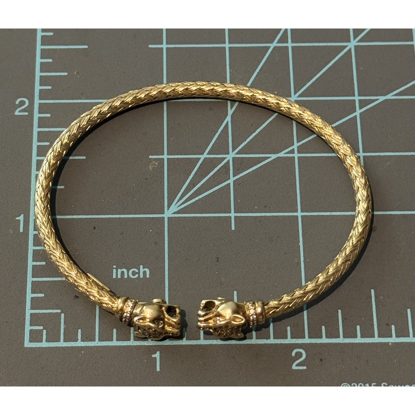 Vintage Milor Italy 925 Gold Vermeil Double Panther Head Braided Cuff Bracelet