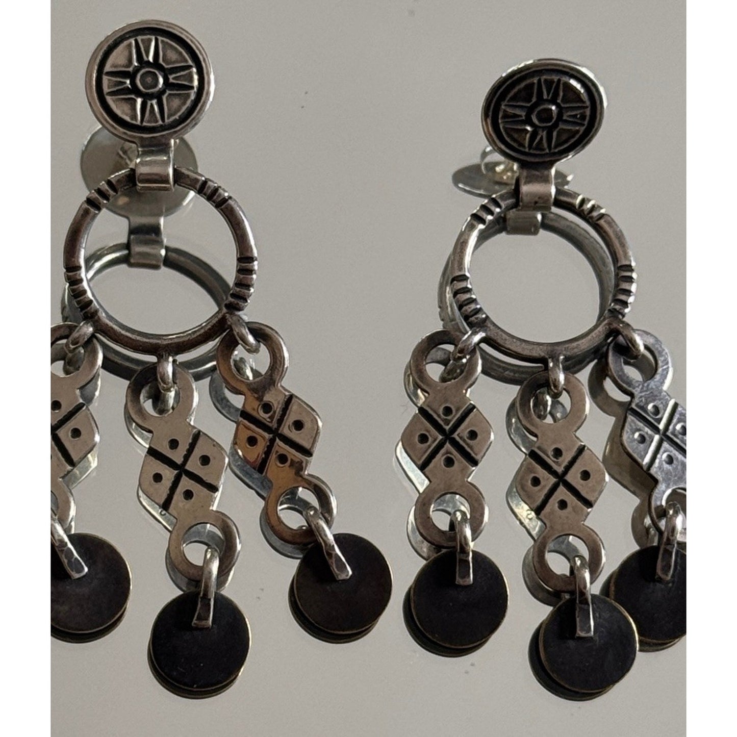 Pre owned James Avery Vintage Retired RARE Silver & Brass Chandelier Aztec Dangle Earrings