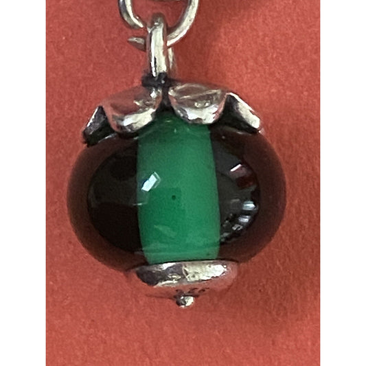 James Avery Retired Silver Four Leaf Clover Lucky Finial on Green Glass Art Bead Pre-Owned