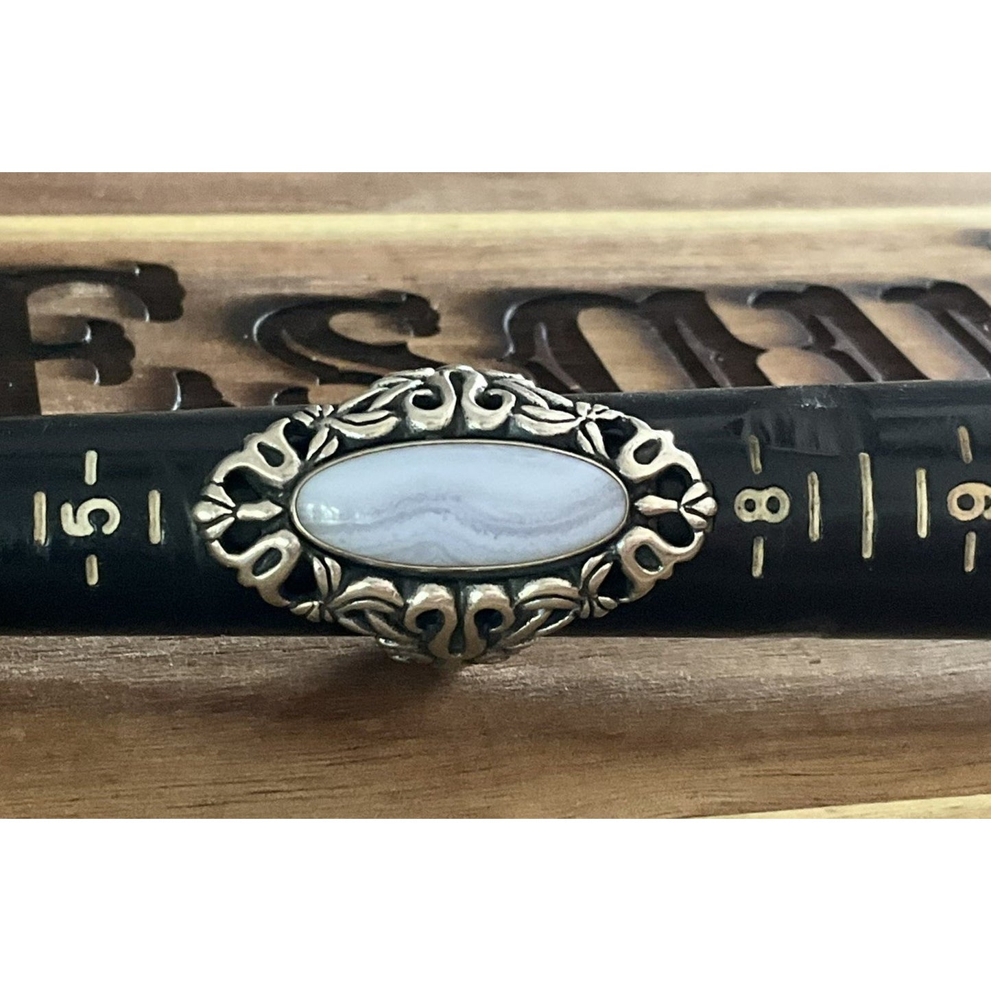 Vintage Sterling Silver Carolyn Pollack Oval Blue Agate Filigree Ring Size 7